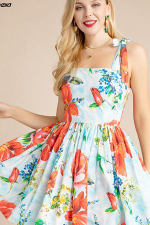 Summer Runway Fashion Cotton Dress Women Spaghetti