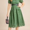 Summer Runway Fashion Green Dress Woman Puff Sleev