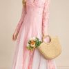 Summer Runway Fashion Pink Mesh Dress Women V-Neck