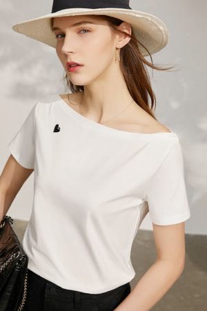 Summer Tshirt For Women Causal Embroidery Letter P