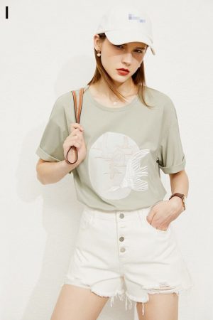 Summer Tshirt For Women Vintage Oneck Printed Loos