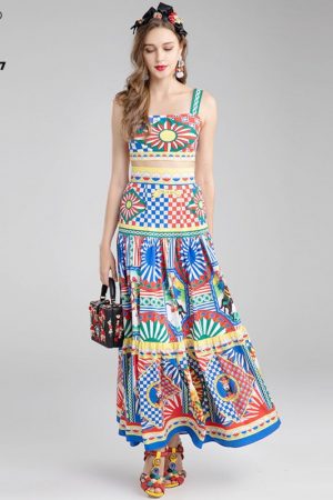 Summer Vacation Skirt Suit Lady Spaghetti Strap Sh