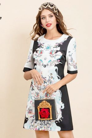 Summer Vintage Dress Women Short Sleeve Gorgeous F