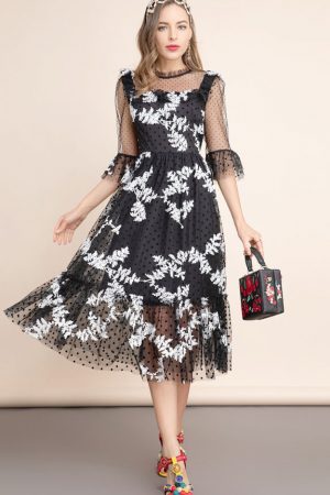 Summer Vintage Party Dress Women's Flare Sleeve Em