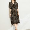 Summer Vintage Women's Dress Causal Lapel Stripe P