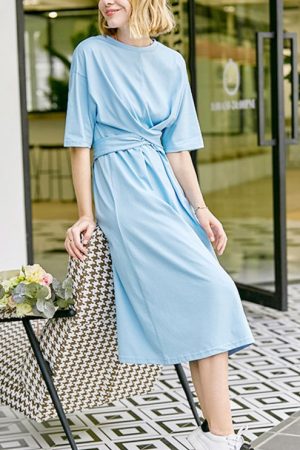 Summer Women Dresses French Dresses Solid Oneck Be