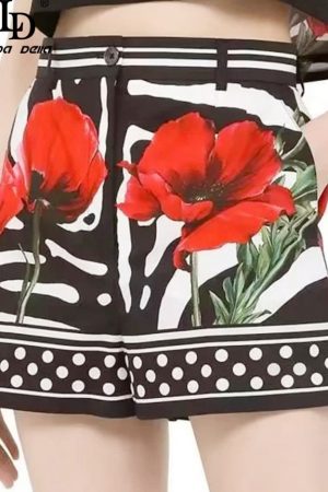 Summer Women High Waist Vintage Polka Dot Floral P