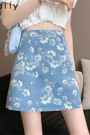 Summer Women Mini Skirt Retro High Waist Short Com