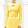 Summer Women Yellow Long Sleeve Club Hollow Out Ce