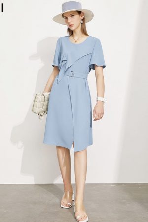 Summer Women's Dress Offical Lady Solid Oneck Irre