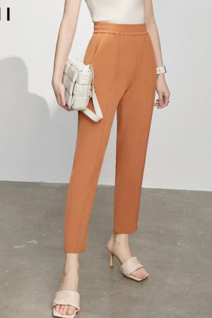 Summer Women's Pants Causal Solid Elastic Waist St