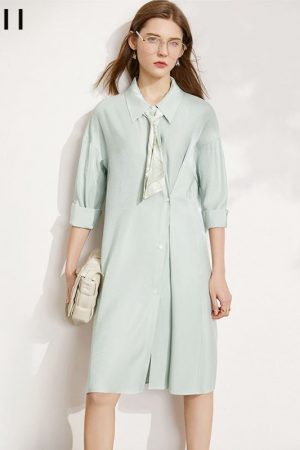 Summer Women's Shirt Dress Fashion Solid Lapel Ali