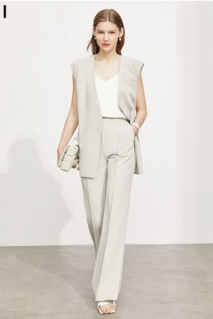 Summer Women's Suit Vest Offical Lady Solid Vneck