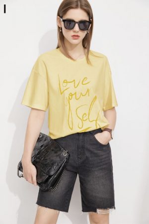 Summer Women's Tshirt Fashion 100%Cotton Oneck Let