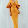 Summer Yellow Women Bodycon Club Dress Deep V Neck