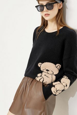 Sweater For Women Fashion Bear Printed Loose Autum