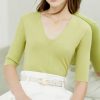 Sweaters For Women Autumn Elegant V-Neck Solid Cot