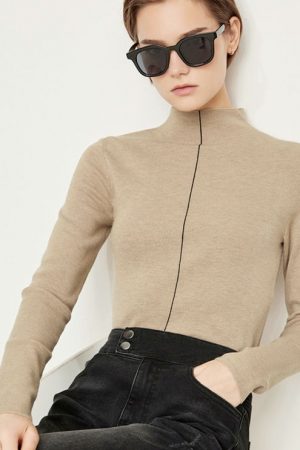 Sweaters For Women Office Lady Striped Half Turtle