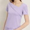 T-Shirt For Women Summer Solid Asymmetrical V-Neck