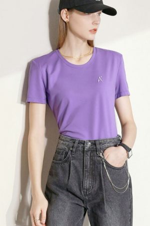 T-Shirts Women Summer O-Neck Niche Design Letter E