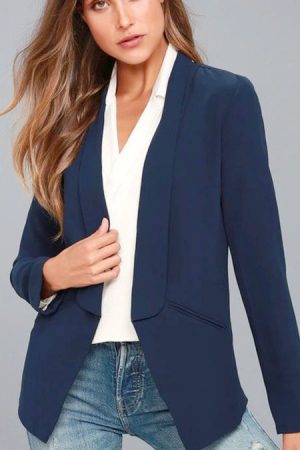 Temperament Women's Coat Top Solid Color Slim Long
