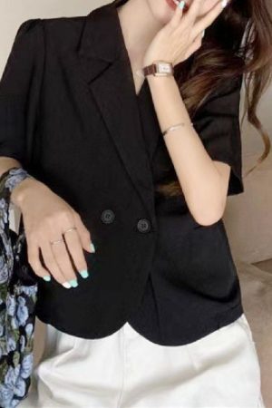 Thin Short Sleeve Blazer Women's Summer Retro Lape