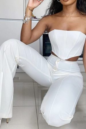 Tube Top Wide-Leg Pants Two-Piece Solid Color Crop