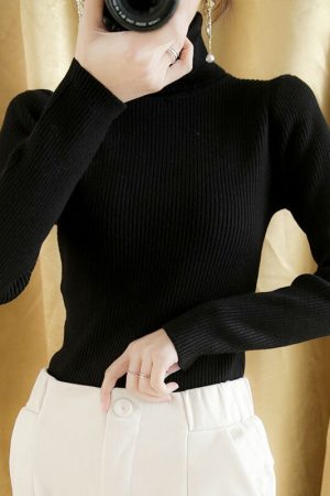 Turn-Down Collar Vintage Sweater Warm Knitted Offi