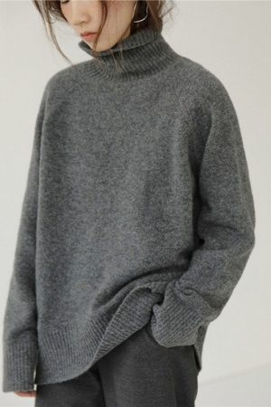 Turtle Neck Cashmere Sweater Women Korean Style Lo