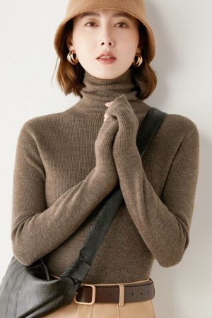 Turtleneck Fashion Women Autumn Winter Knitted Bas