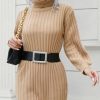 Turtleneck Ribbed Knit Sweater Dress Without Belt