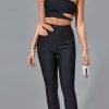 Two Piece Set Top And Pants Womens Black 2 Pece Se