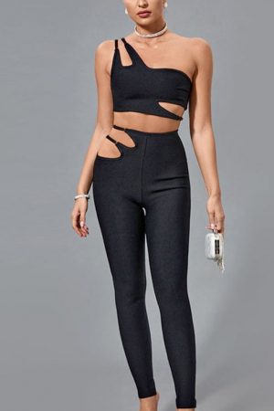 Two Piece Set Top And Pants Womens Black 2 Pece Se