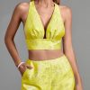 Two Piece Set Top And Shorts Women's Yellow 2 Pece
