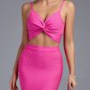 Two Piece Women Hot Pink 2 Piece Set Bodycon Eveni