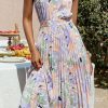 V-Neck Holiday Pleated Print Summer Dress Women Sp