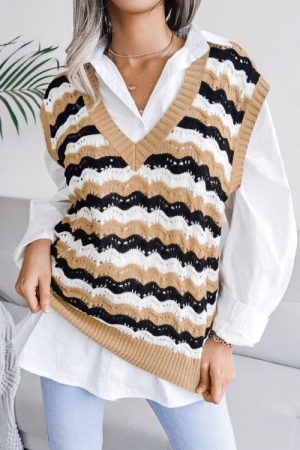 V Neck Knitted Sweater Vest Women Sleeveless Pullo