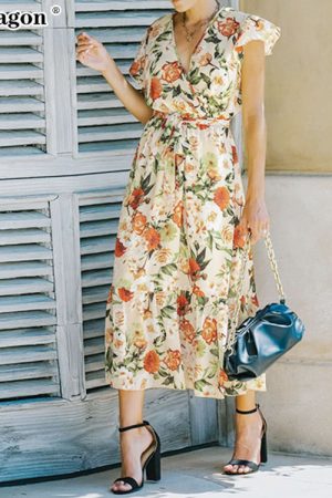 V Neck Long Casual Party Floral Summer Light Beach