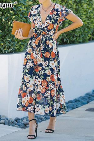 V Neck Long Casual Party Floral Summer Light Beach