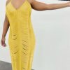 V-Neck Long Crochet Tunic Straped Hollow Out Maxi