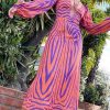 V Neck Printe Vintage Dress Long Dress Spring 2023
