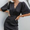 Vintage Peter Pan Collar Black Women Lace Dress Pu