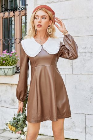 Vintage Peter Pan Collar Leather Patchwork Lantern