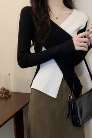 Wdmsna Cross Slim Bottoming Pullovers Irregular Kn