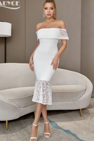 White Lace Midi Mermaid For Women Summer Off Shoul
