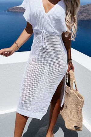 White Slit Bikini Beach Sunscreen Dress 2023 Women