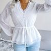 White V-Neck Blouse Women's Early Spring Style Lac
