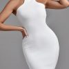 White Women's Bodycon Dress Elegant Midi Evening C