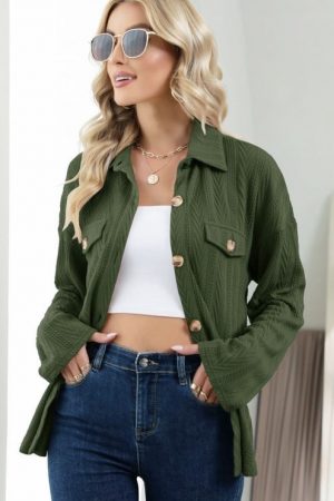 Winter Blouses For Women Single Breasted Polo-Neck