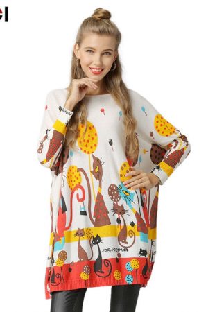 Winter Cats Sweater For Women Oversized Pullovers